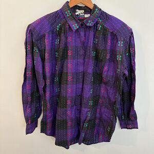 Vintage 1990's Button Down Shirt Size M Grunge Khazana 90s Shoulder Pads Boho
